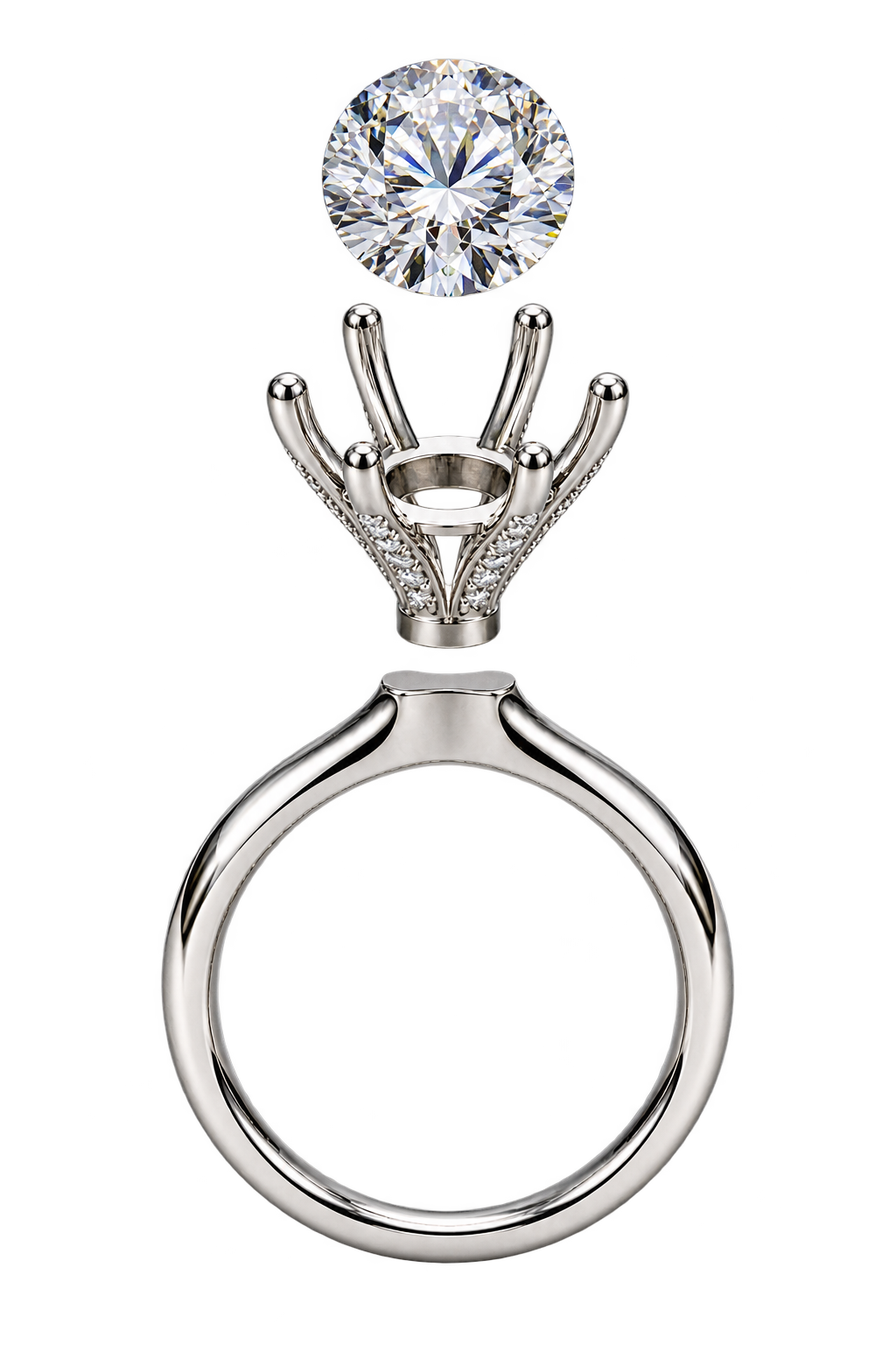 Diamond, setting and band of a custom solitaire ring